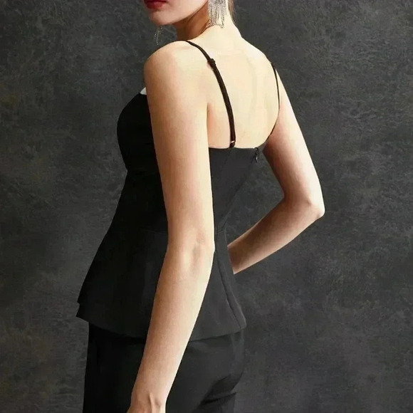 Black Two-Tone Women's Party Flowy Cami Top - Picture 6 of 7